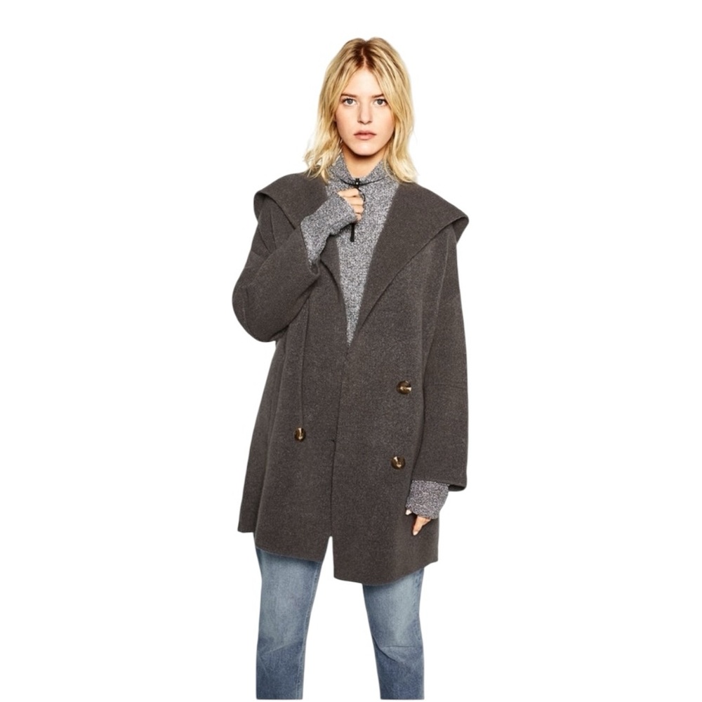 ZARA Knit Wool Blend Grey Hooded Cardigan Medium